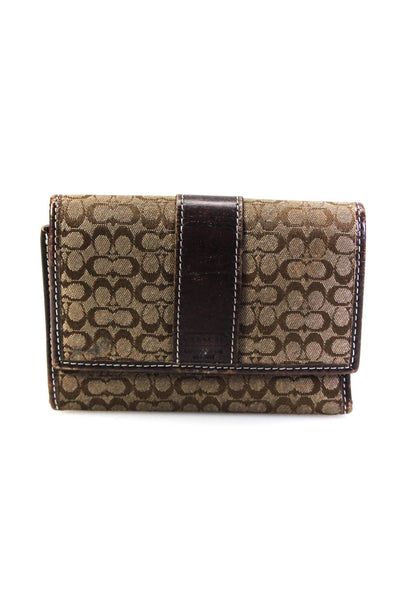 Coach Womens Brown Canvas Printed Tri-Fold Card Holder Wallet