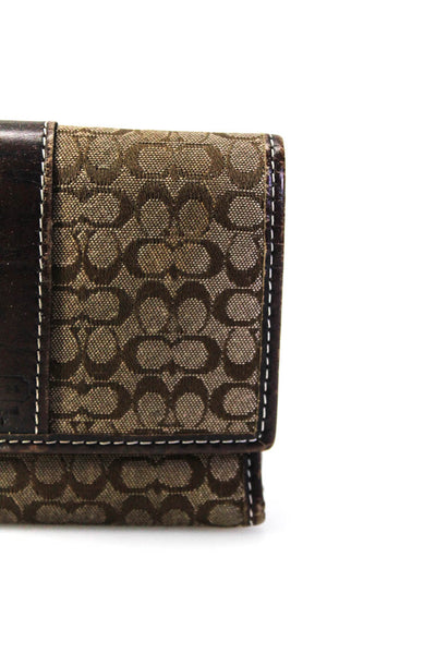 Coach Womens Brown Canvas Printed Tri-Fold Card Holder Wallet