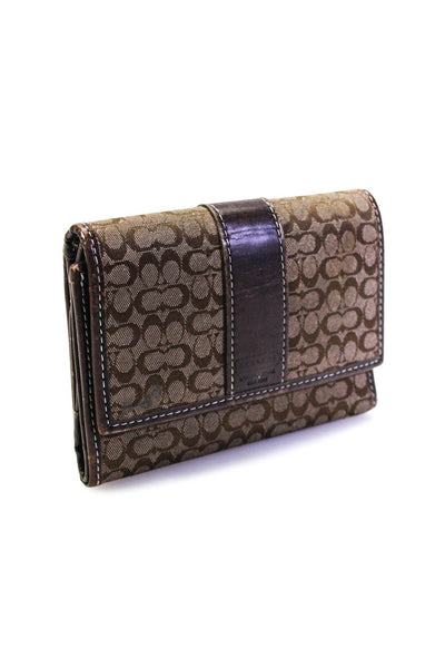 Coach Womens Brown Canvas Printed Tri-Fold Card Holder Wallet