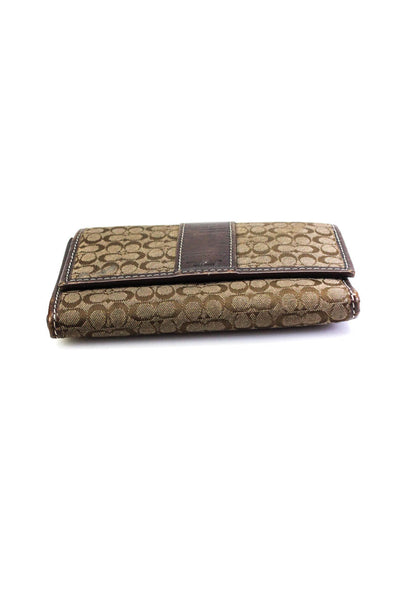 Coach Womens Brown Canvas Printed Tri-Fold Card Holder Wallet