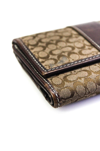 Coach Womens Brown Canvas Printed Tri-Fold Card Holder Wallet