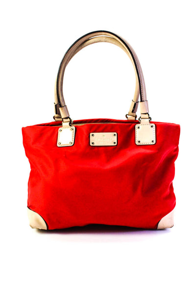 Kate Spade New York Womens Red Leather Trim Zip Open Small Tote Shoulder Bag