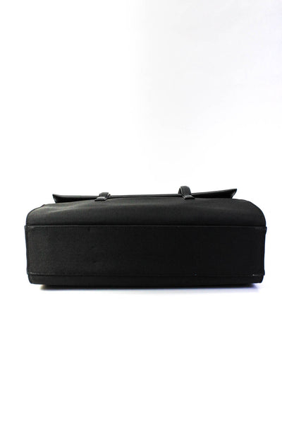 Tumi Mens Double Handle Leather Trim Canvas Logo Flap Briefcase Black