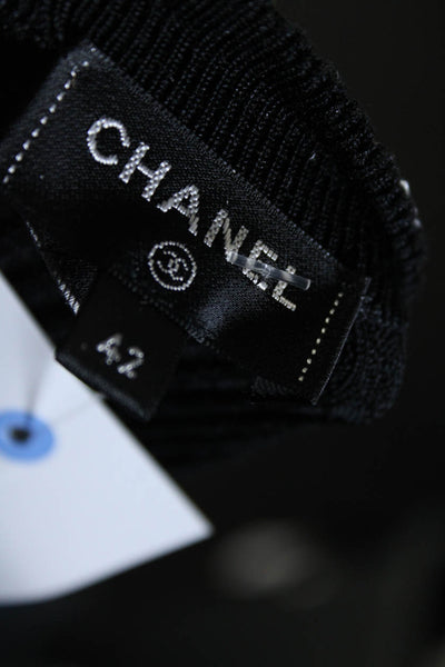 Chanel Womens Round Neck Long Sleeves 22C Tie Waist Mini Sweater Dress Black Siz