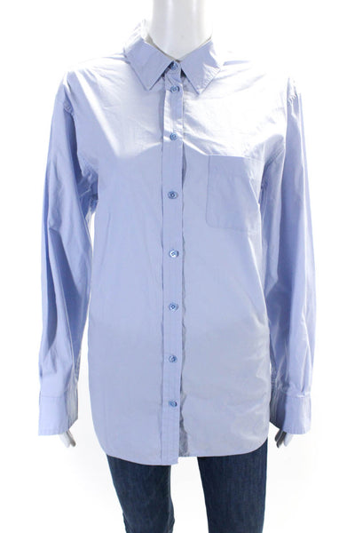 Equipment Femme Womens Cotton Long Sleeve Collared Button Down Shirt Blue Size M