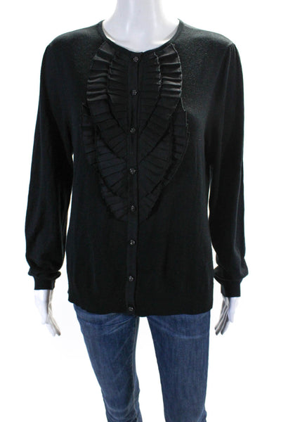 Magaschoni Womens Pleated Long Sleeved Buttoned Cardigan Blouse Black Size L