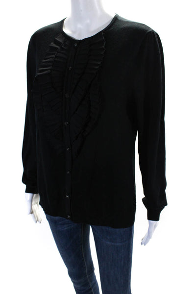 Magaschoni Womens Pleated Long Sleeved Buttoned Cardigan Blouse Black Size L