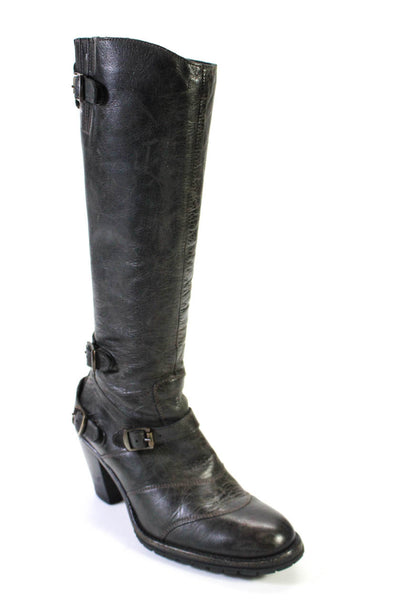 Belstaff Women's Block Heels Zip Closure Leather Knee High Boot Black Size 6