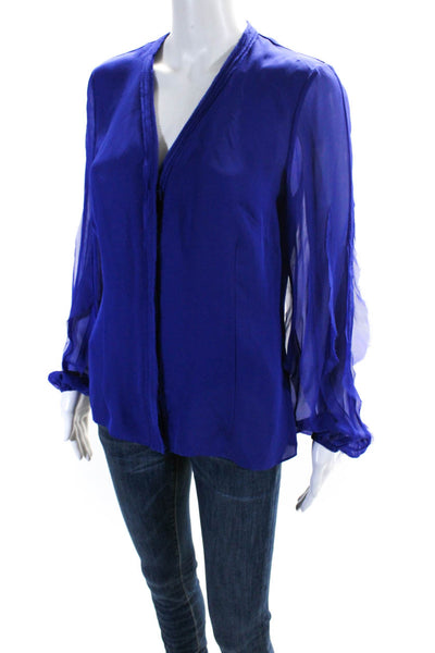 Elie Tahari Women's Long Sleeves Ruffle Button Down Blouse Size S