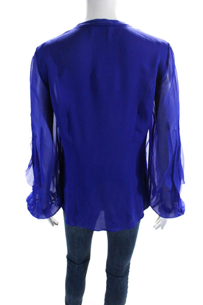 Elie Tahari Women's Long Sleeves Ruffle Button Down Blouse Size S