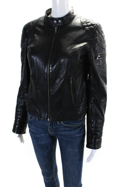 Trouve Womens Leather Long Sleeve Full Zip Short Motorcycle Jacket Black Size S