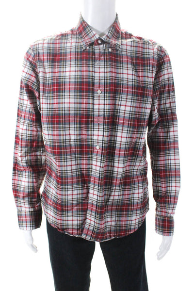 J Crew Mens Cotton Slim Fit Plaid Casual Button Down Shirt Red Size L