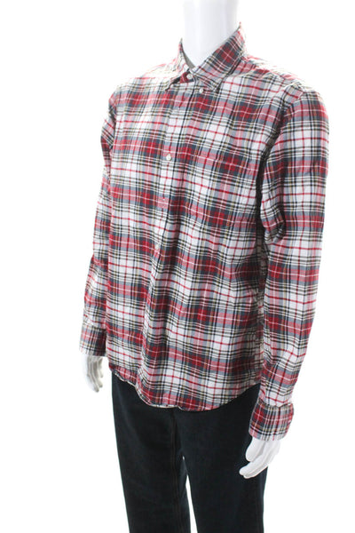 J Crew Mens Cotton Slim Fit Plaid Casual Button Down Shirt Red Size L