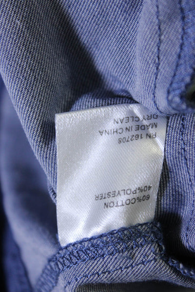 LDT Womens Chambray Ruffled V-Neck 1/2 Button Up Shirt Shift Dress Blue Size 2