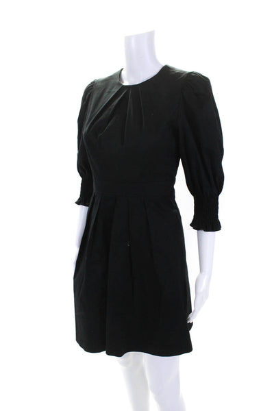 Toccin Womens Cotton Smocked Wrist A-Line Zip Up Knee Length Dress Black Size 2