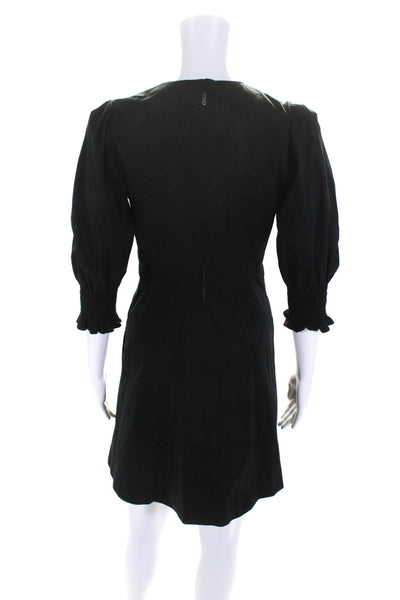 Toccin Womens Cotton Smocked Wrist A-Line Zip Up Knee Length Dress Black Size 2