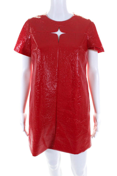Toccin Womens Vegan Patent Leather Short Sleeve A-Line Mini Dress Red Size 4