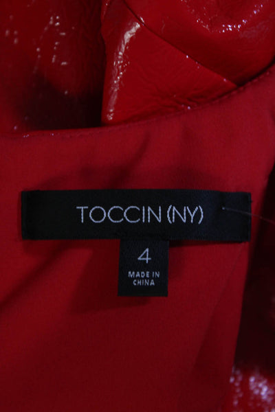 Toccin Womens Vegan Patent Leather Short Sleeve A-Line Mini Dress Red Size 4