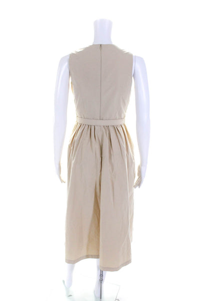 Toccin Womens Twisted V-Neck Belted Sleeveless A-Line Maxi Dress Beige Size 2