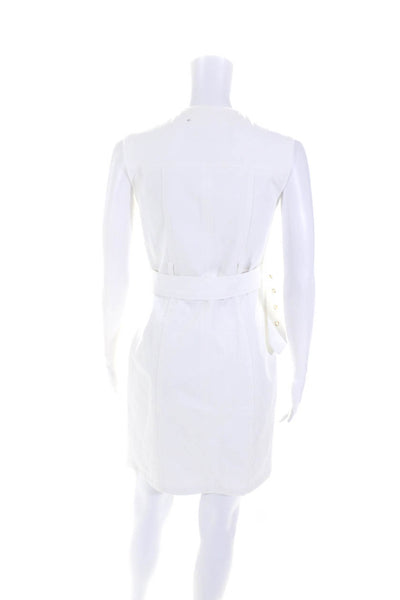 Toccin Womens Denim Asymmetrical Zip Up Belted Shift Dress White Size 2