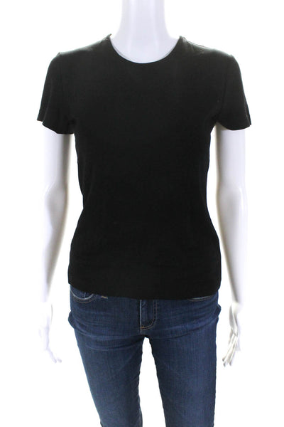 Toccin Womens Jersey Knit Crew Neck Cap Sleeve Zip Up Blouse Top Black Size S