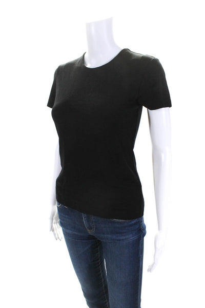 Toccin Womens Jersey Knit Crew Neck Cap Sleeve Zip Up Blouse Top Black Size S