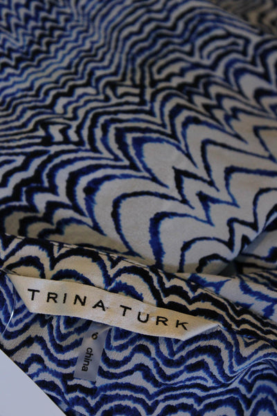 Trina Turk Womens V Neck Short Sleeve Striped Kaftan Swimwear Cover Blue Size 6