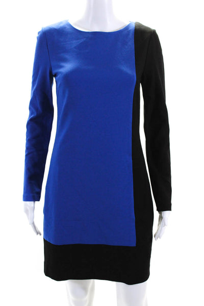 Trina Turk Womens Long Sleeve Colorblock Sheath Dress Blue Black Size 2