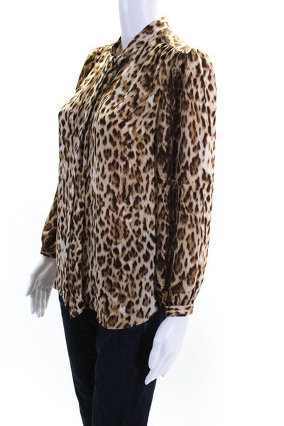 J Crew Womens Leopard Print Long Sleeve Tie Collar Blouse Brown Size XS