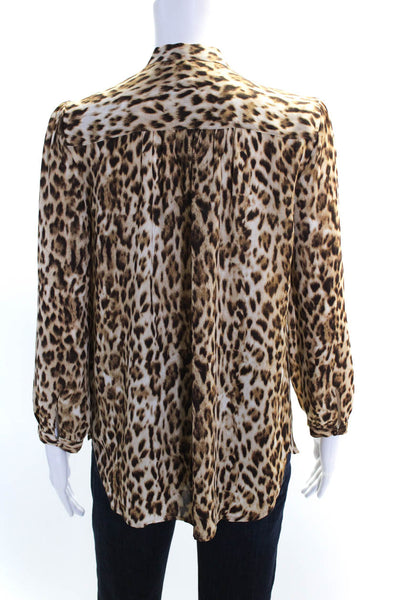 J Crew Womens Leopard Print Long Sleeve Tie Collar Blouse Brown Size XS