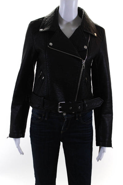 Eleven Paris Womens Faux Leather Asymmetric Zip Biker Jacket Black Size 36