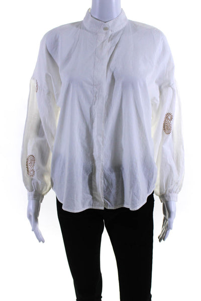 0039 Italy Womens Button Down Long Sleeves Shirt White Size Extra Extra Small