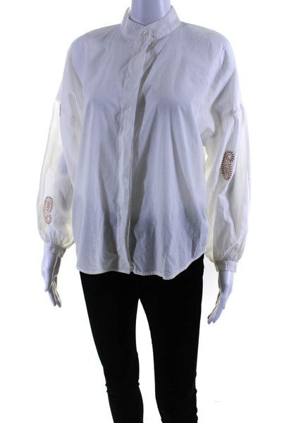 0039 Italy Womens Button Down Long Sleeves Shirt White Size Extra Extra Small