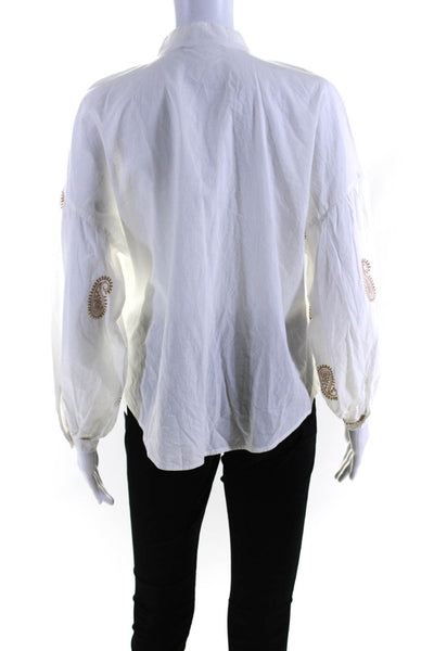 0039 Italy Womens Button Down Long Sleeves Shirt White Size Extra Extra Small