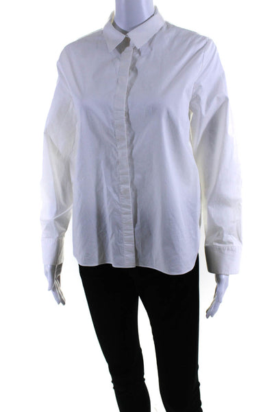 COS Womens Crew Neck Long Sleeves Button Down Shirt White Cotton Size 12