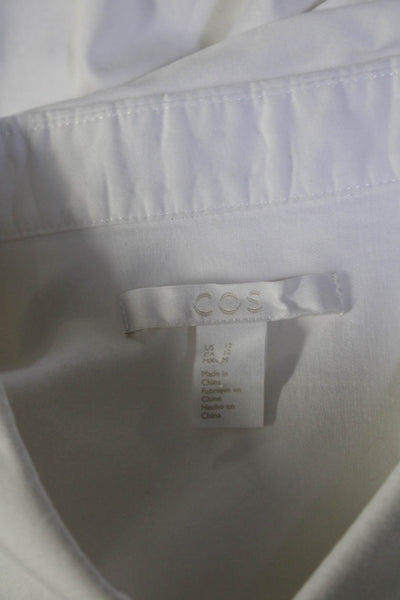 COS Womens Crew Neck Long Sleeves Button Down Shirt White Cotton Size 12