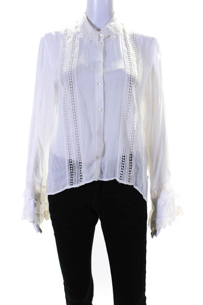 The Kooples Womens Collared Embroidered Button Up Blouse Top White Size 1