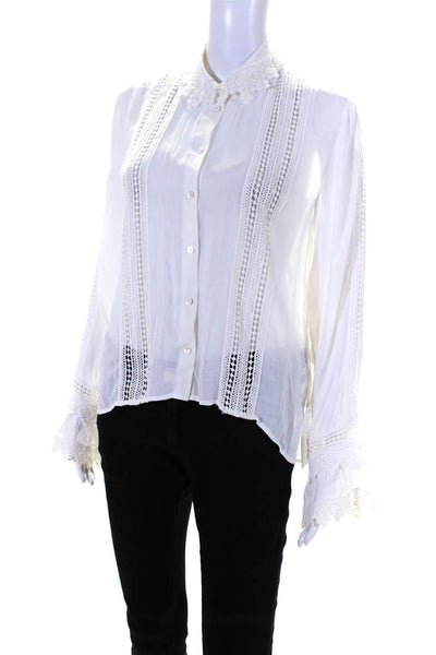 The Kooples Womens Collared Embroidered Button Up Blouse Top White Size 1