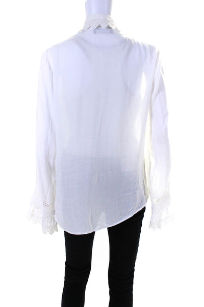 The Kooples Womens Collared Embroidered Button Up Blouse Top White Size 1