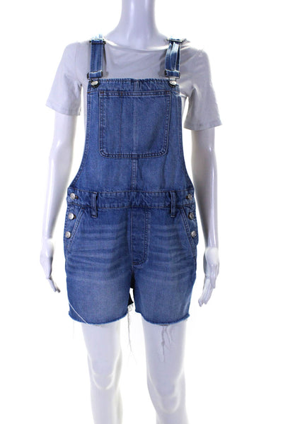 Madewell Womens Cotton Side Buttoned Buckled Denim Short Overalls Blue Size M