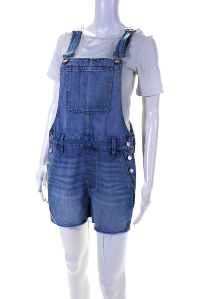 Madewell Womens Cotton Side Buttoned Buckled Denim Short Overalls Blue Size M