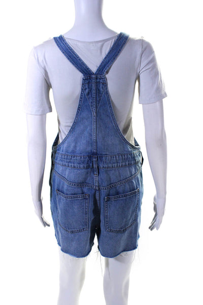 Madewell Womens Cotton Side Buttoned Buckled Denim Short Overalls Blue Size M