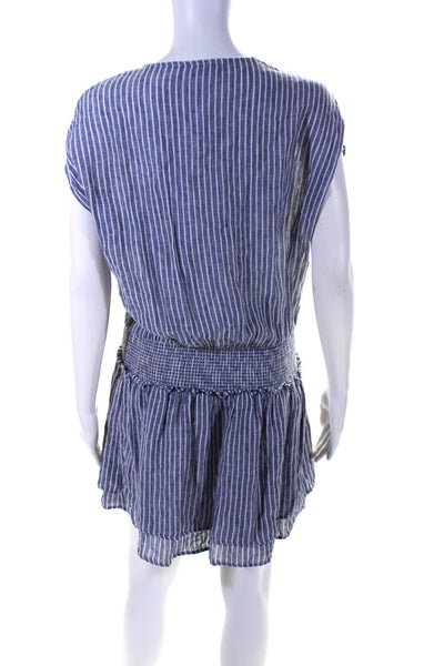 Rails Womens Linen Striped Print Ruched Tiered Empire Waist Dress Blue Size S