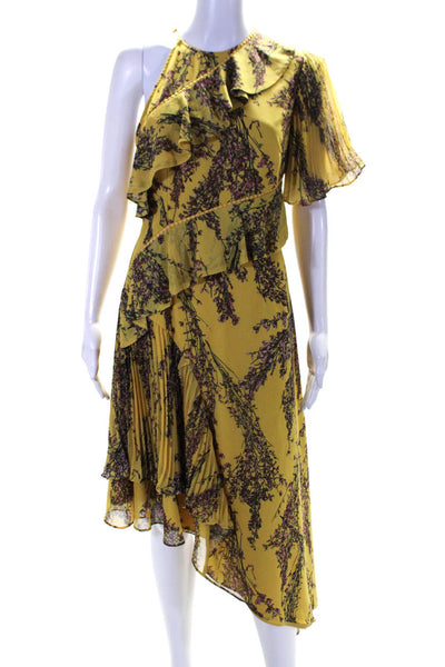 Keepsake Womens Floral Print Ruffled Tiered Asymmetrical Dress Yellow Size S