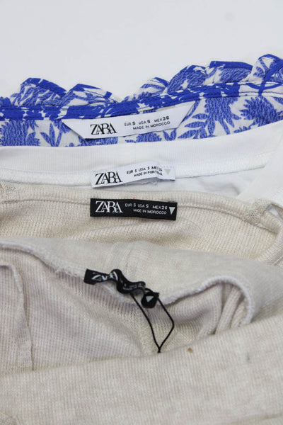 Zara Womens Cotton Round Neck Pullover Blouse Pants T-Shirts White Size S Lot 4