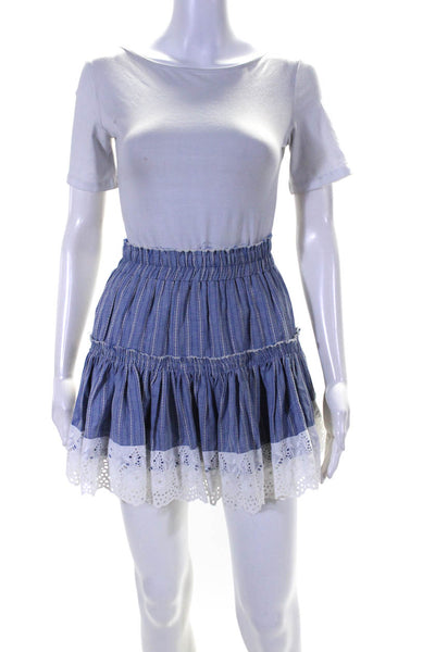 Misa Womens Cotton Striped Ruffled Elastic Waist Slip-On Skirt Blue Size XS