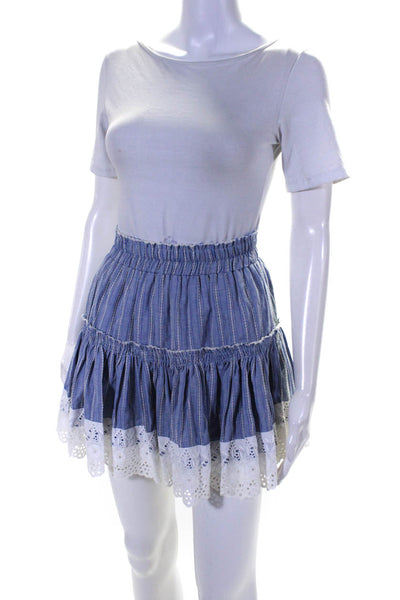 Misa Womens Cotton Striped Ruffled Elastic Waist Slip-On Skirt Blue Size XS