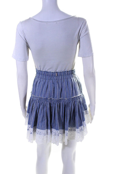 Misa Womens Cotton Striped Ruffled Elastic Waist Slip-On Skirt Blue Size XS