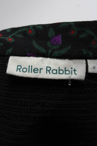 Roller Rabbit Womens Floral Short Sleeve Buttoned Jogger Jumpsuit Black Size S