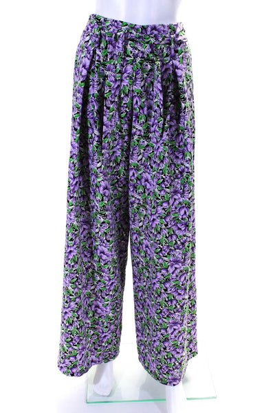 Johanna Paris Womens Floral Print High Rise Straight Leg Pants Purple Size S